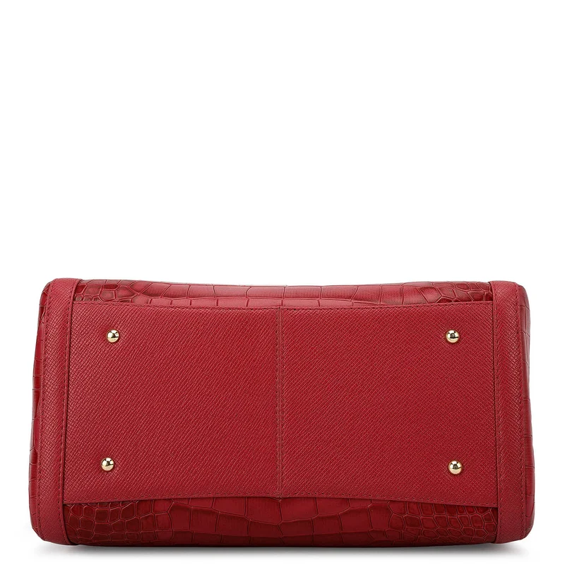 Da Milano Plumberry Medium Croco Leather Bowler - Plumberry for Women | Best Price UAE